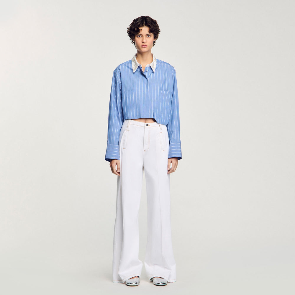 Sandro Women Striped cropped shirt with rhinestone