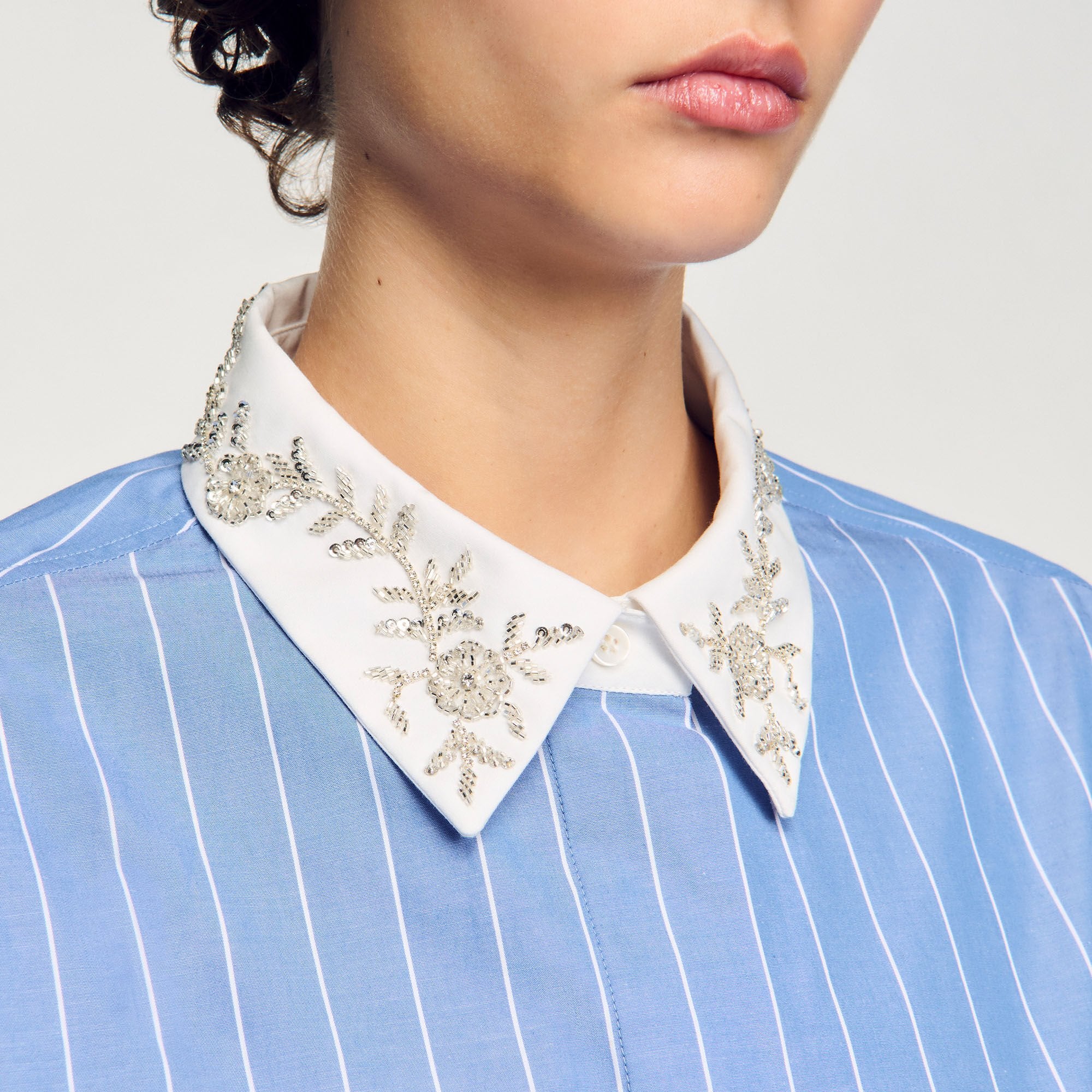 Sandro Women Striped cropped shirt with rhinestone