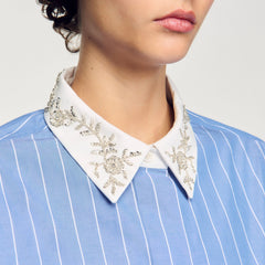 Sandro Women Striped cropped shirt with rhinestone