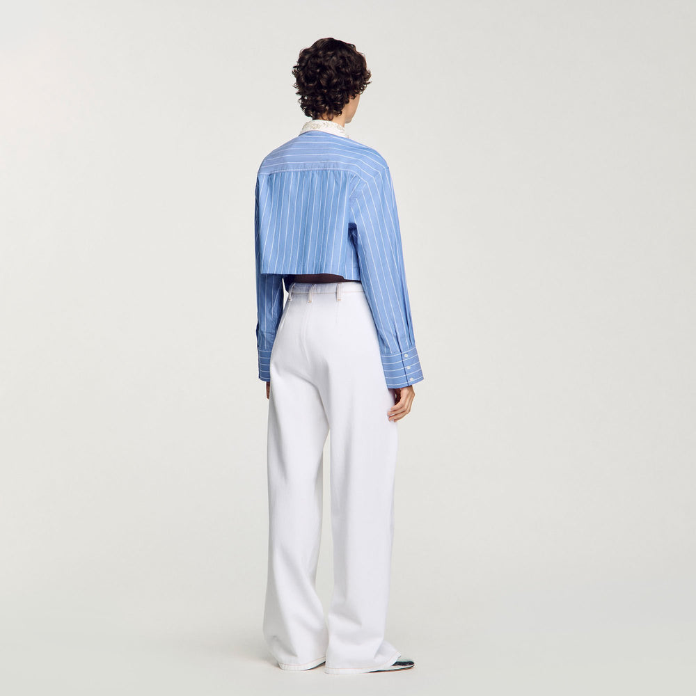 Sandro Women Striped cropped shirt with rhinestone