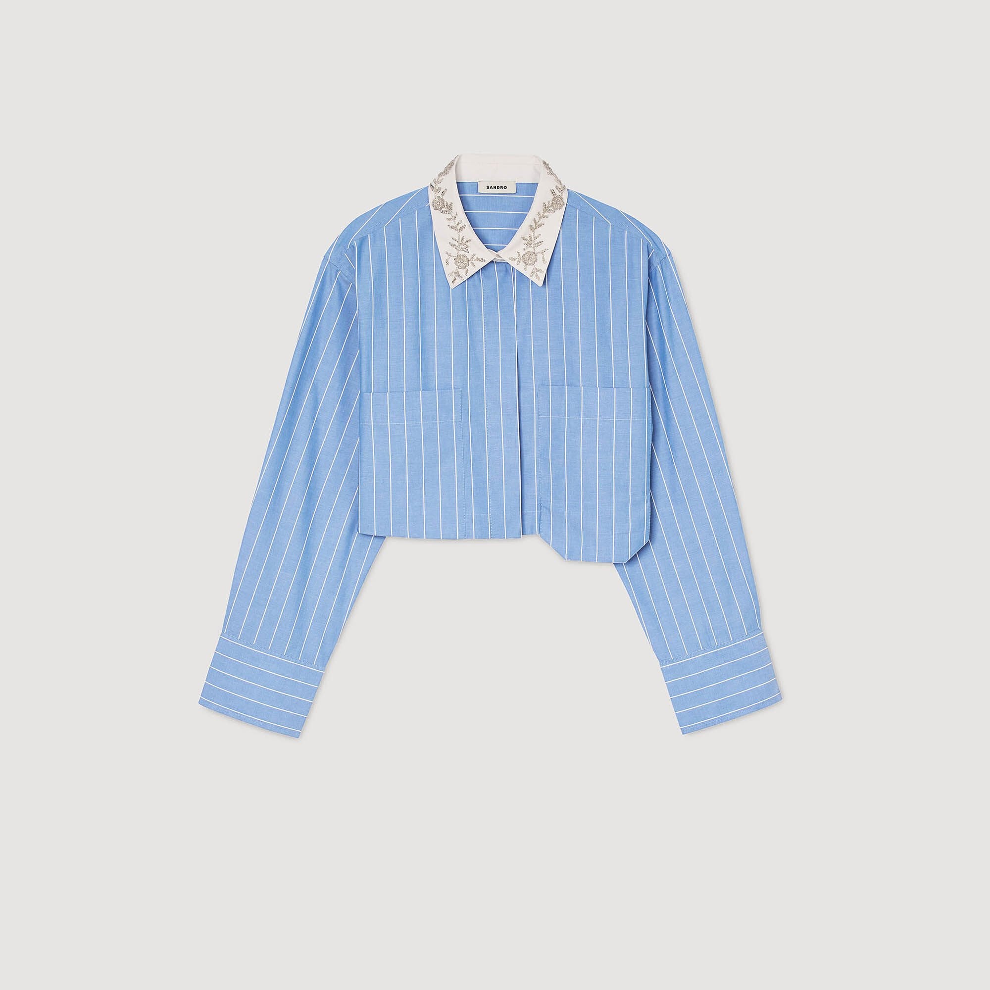 Sandro Women Striped cropped shirt with rhinestone