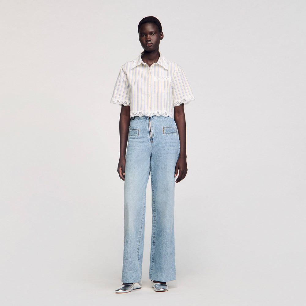 Sandro Women Striped cropped shirt with lace trim