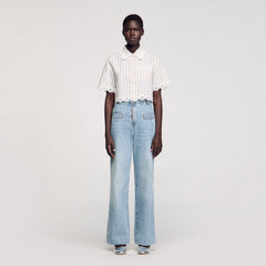 Sandro Women Striped cropped shirt with lace trim