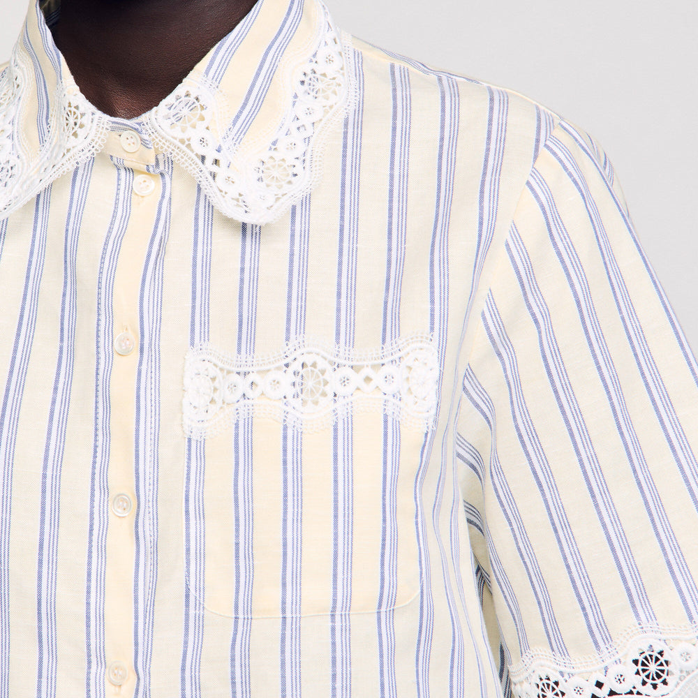 Sandro Women Striped cropped shirt with lace trim
