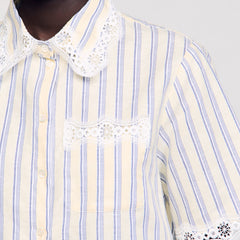 Sandro Women Striped cropped shirt with lace trim