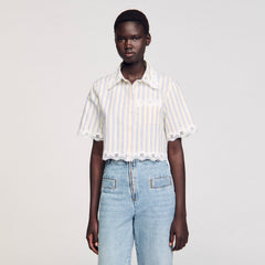 Sandro Women Striped cropped shirt with lace trim