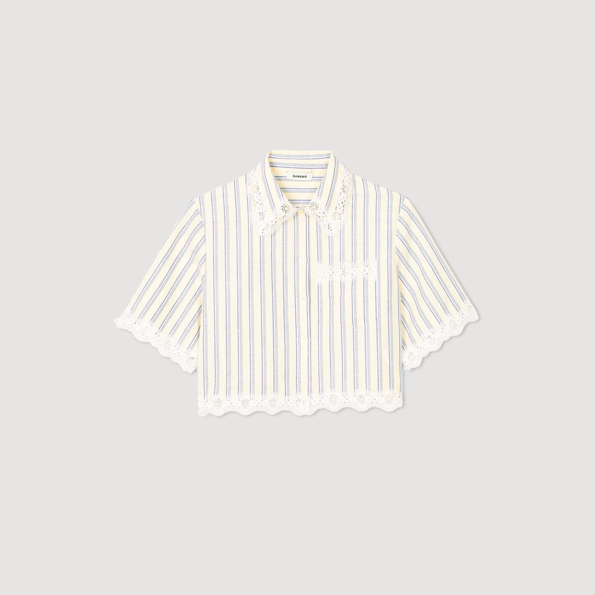 Sandro Women Striped cropped shirt with lace trim