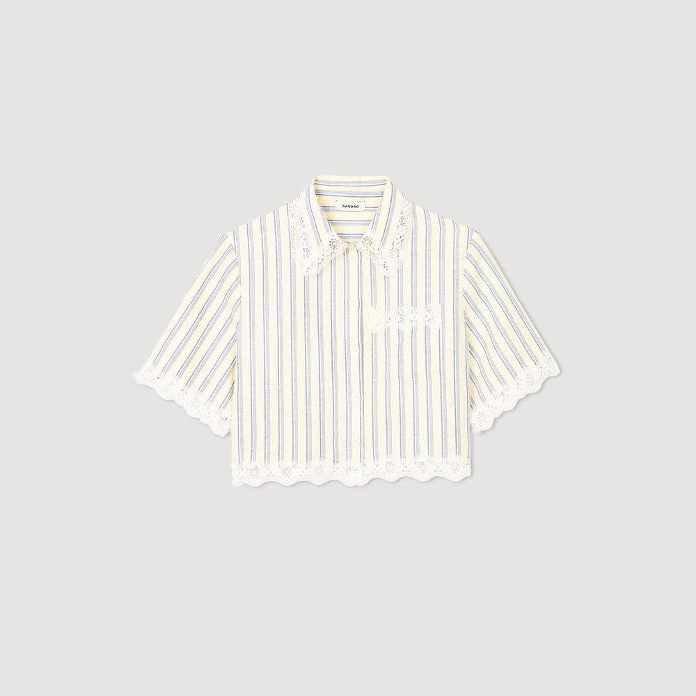 Sandro Women Striped cropped shirt with lace trim