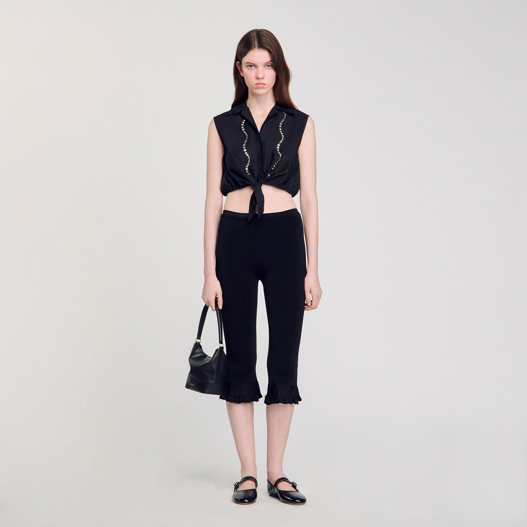 Sandro Women Rhinestone cropped shirt