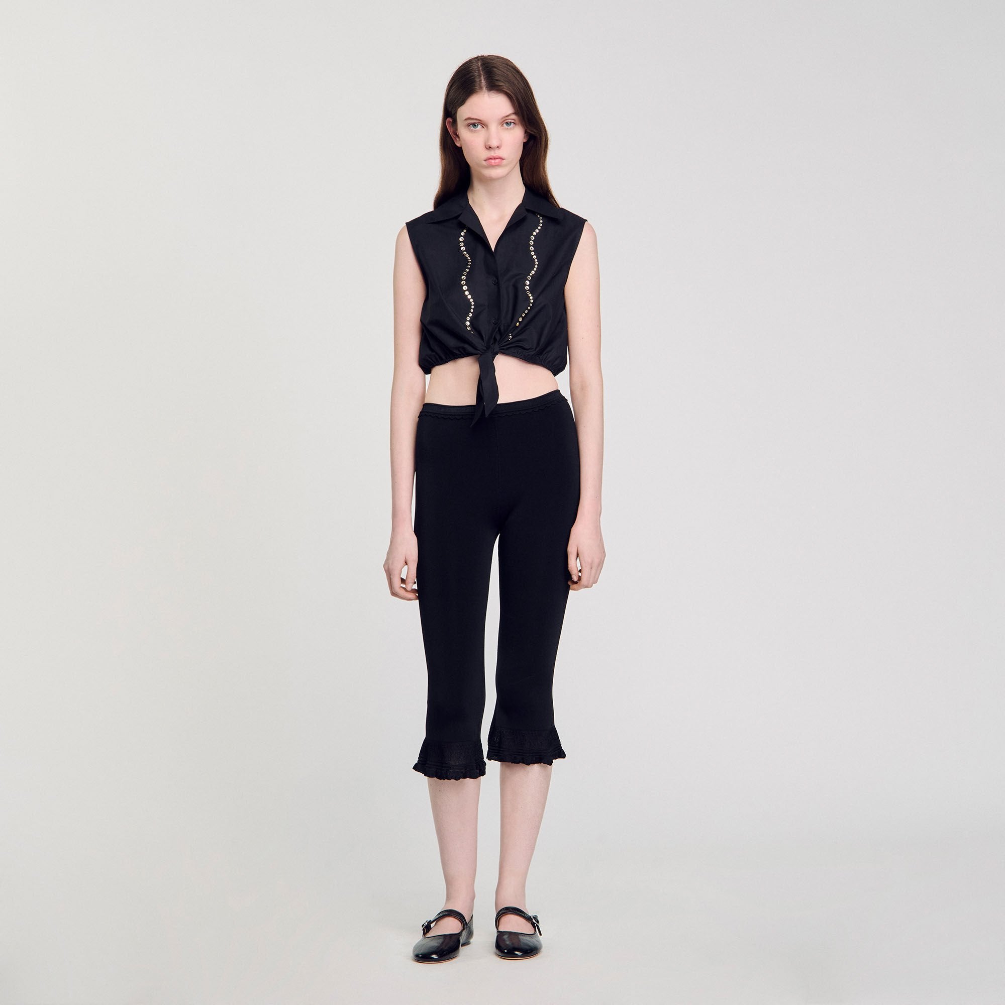 Sandro Women Rhinestone cropped shirt