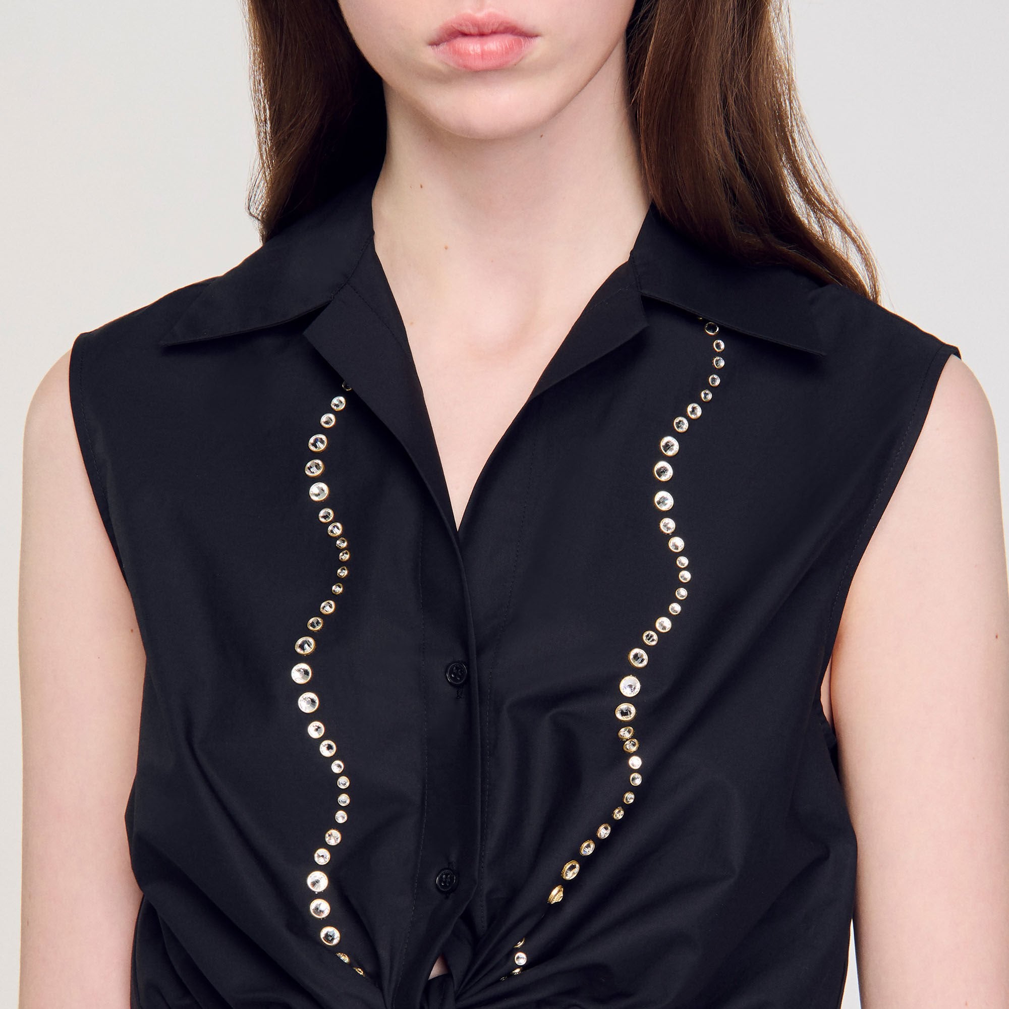 Sandro Women Rhinestone cropped shirt