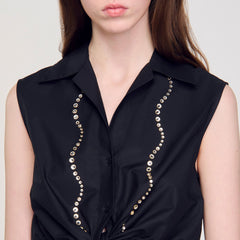 Sandro Women Rhinestone cropped shirt