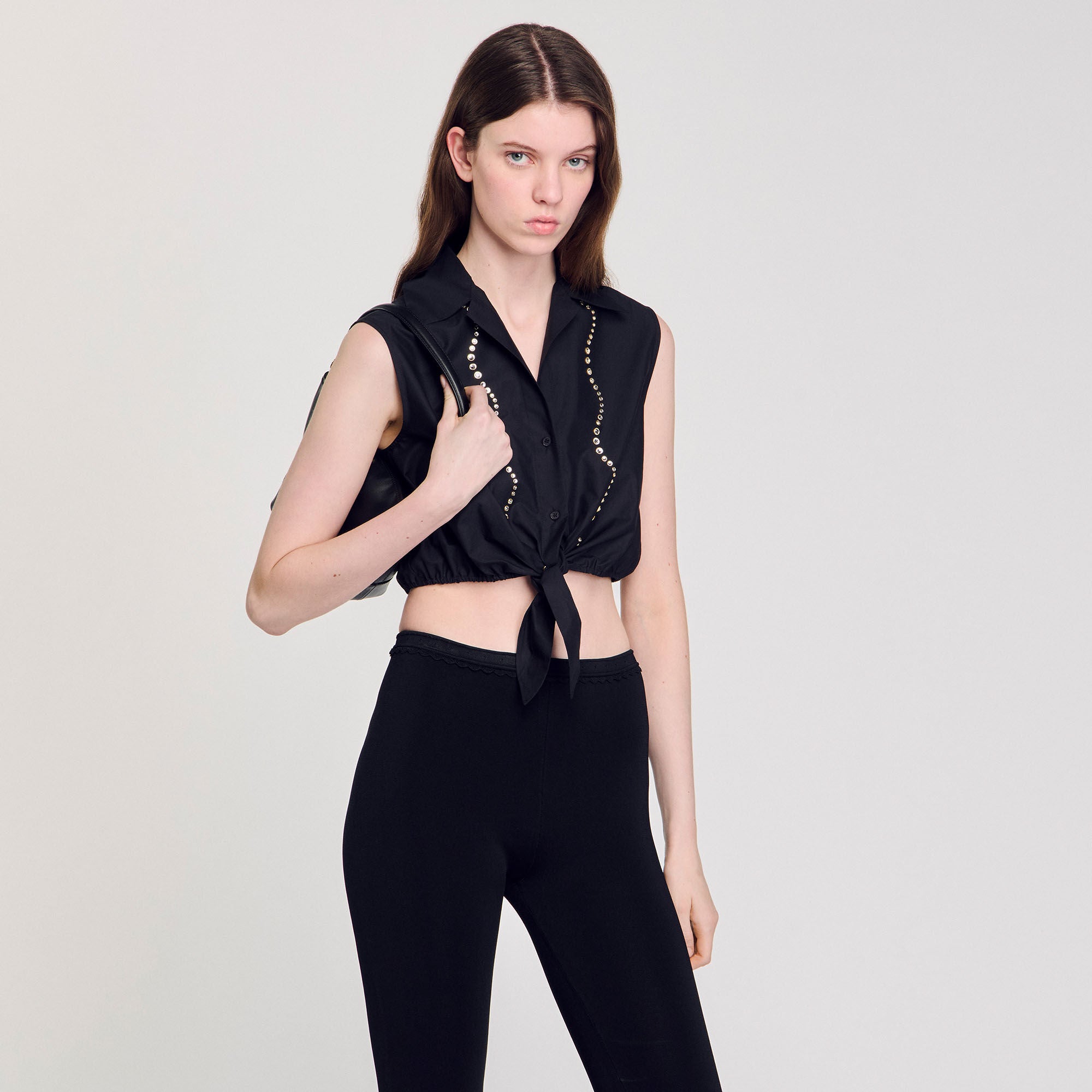 Sandro Women Rhinestone cropped shirt