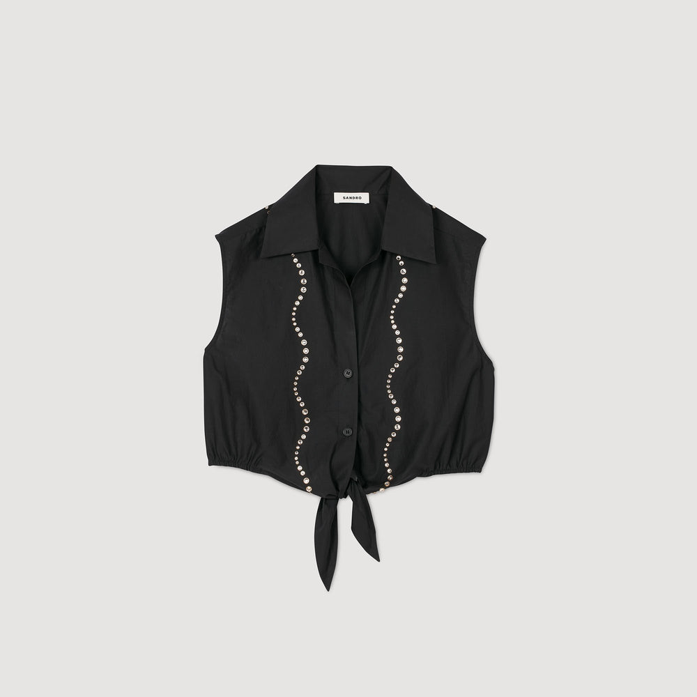 Sandro Women Rhinestone cropped shirt