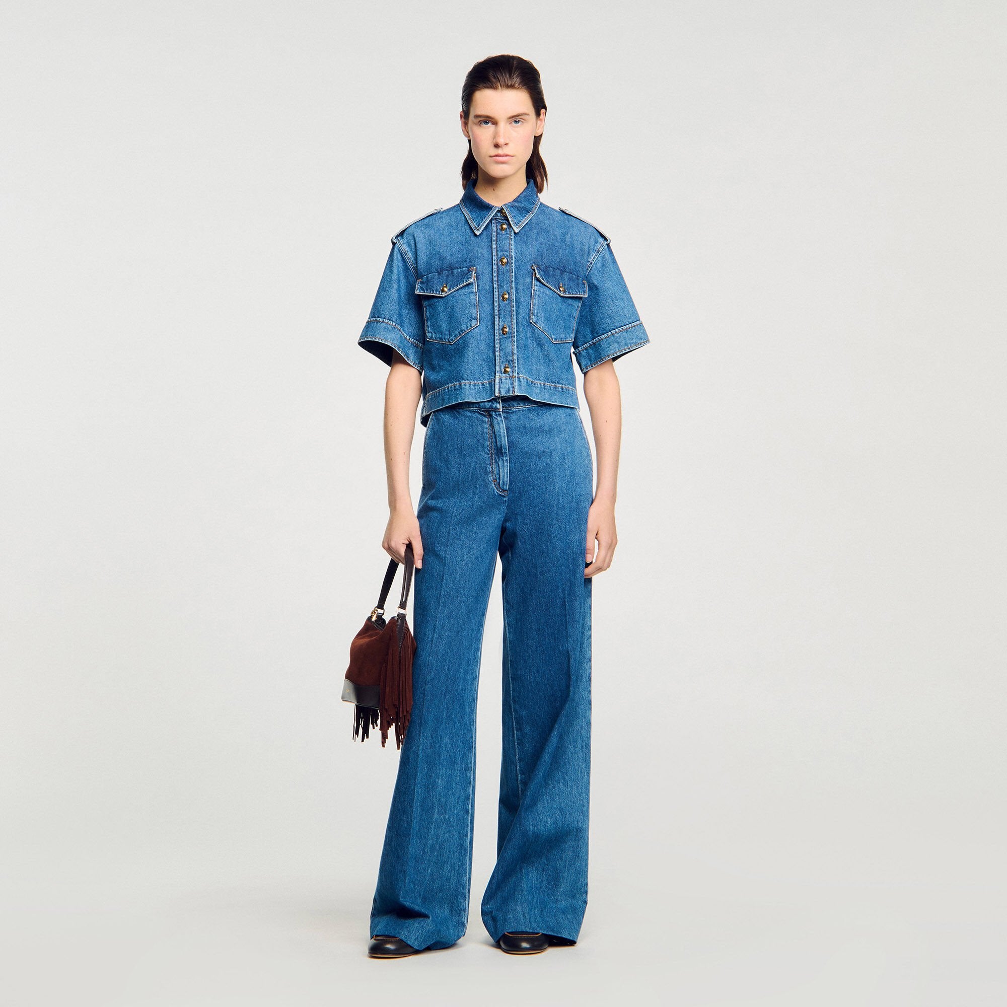 Sandro Women Cropped denim shirt