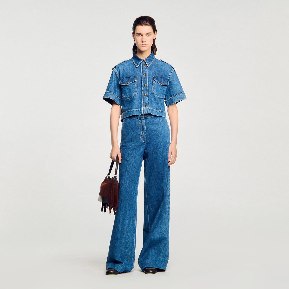 Sandro Women Cropped denim shirt