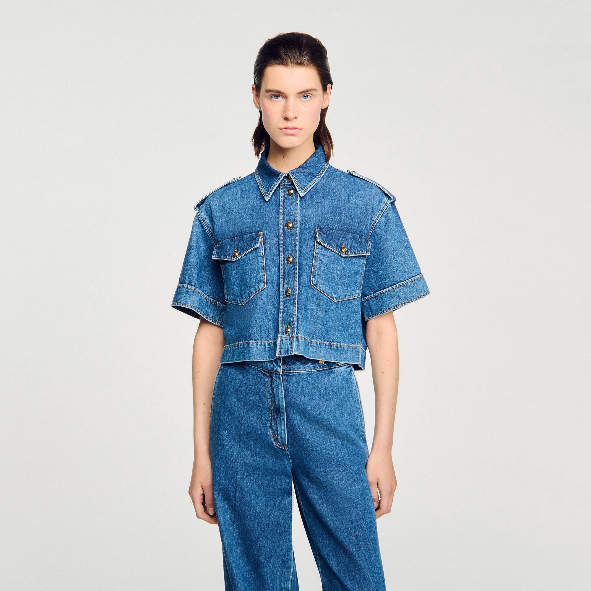 Sandro Women Cropped denim shirt