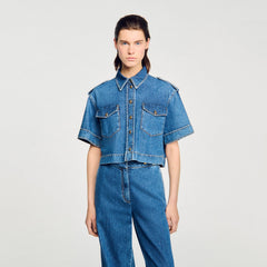 Sandro Women Cropped denim shirt