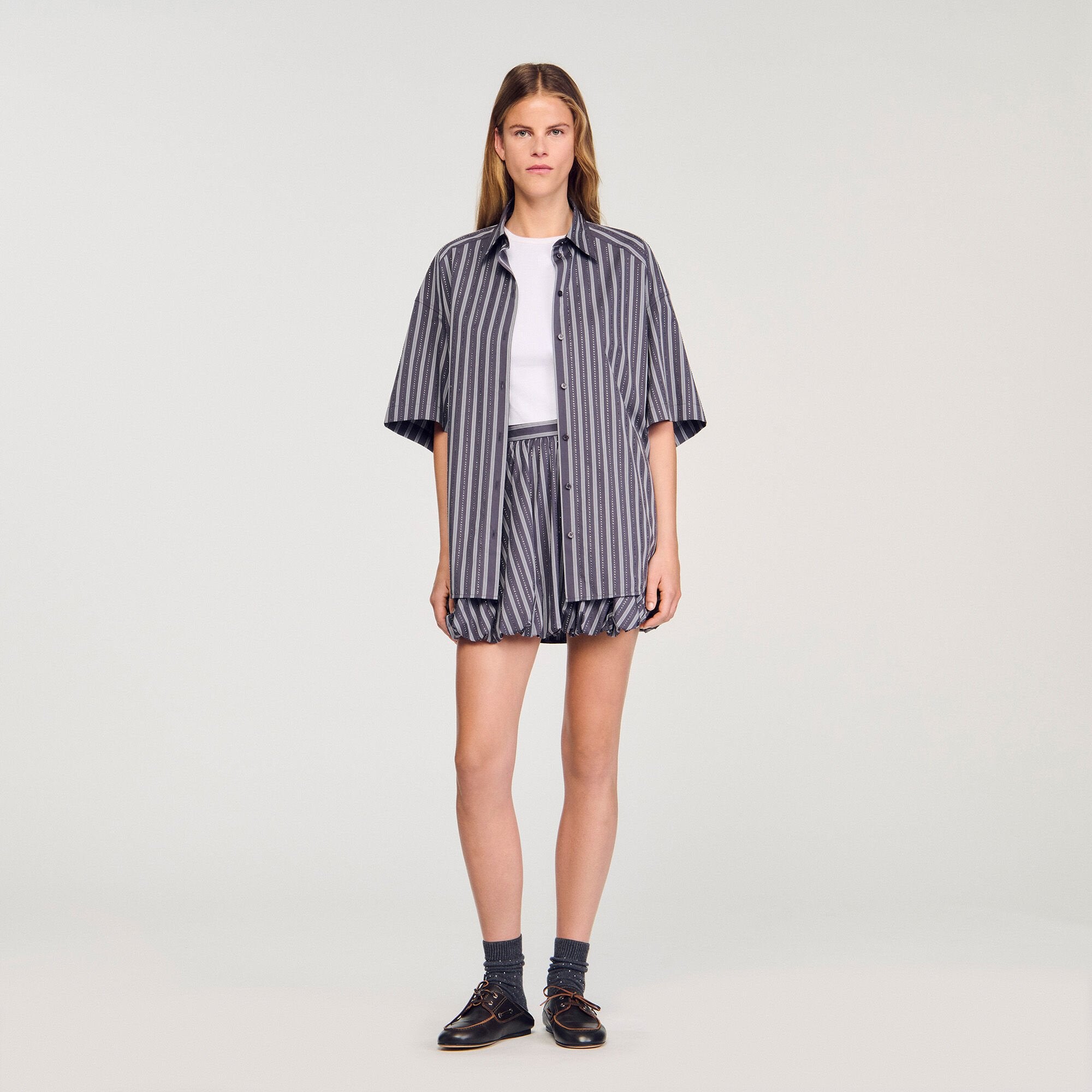 Sandro Women Oversized striped rhinestone shirt