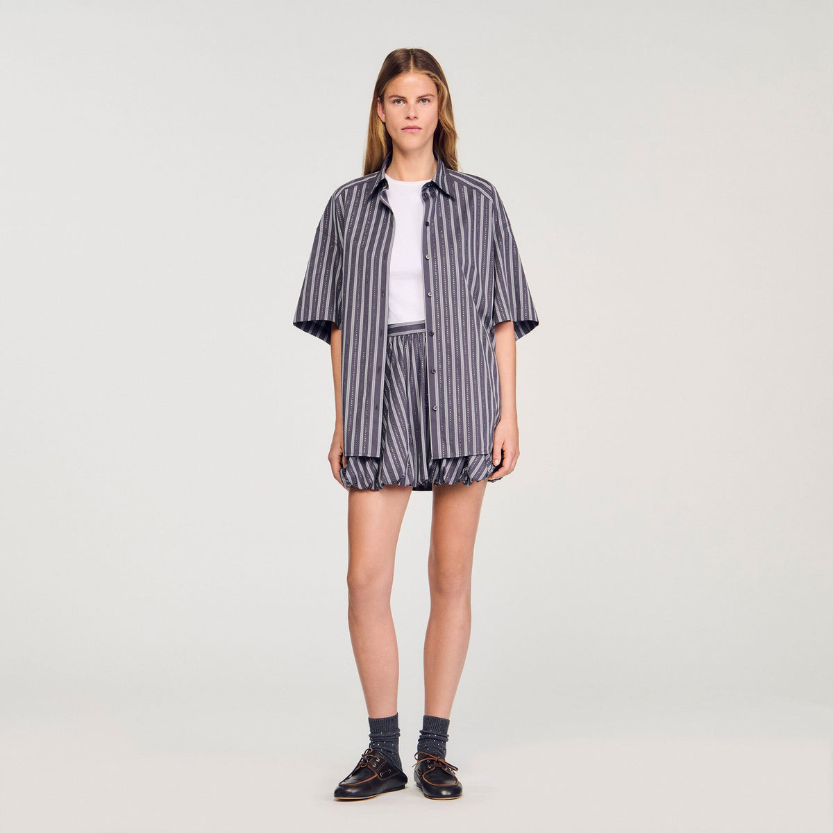 Sandro Women Oversized striped rhinestone shirt