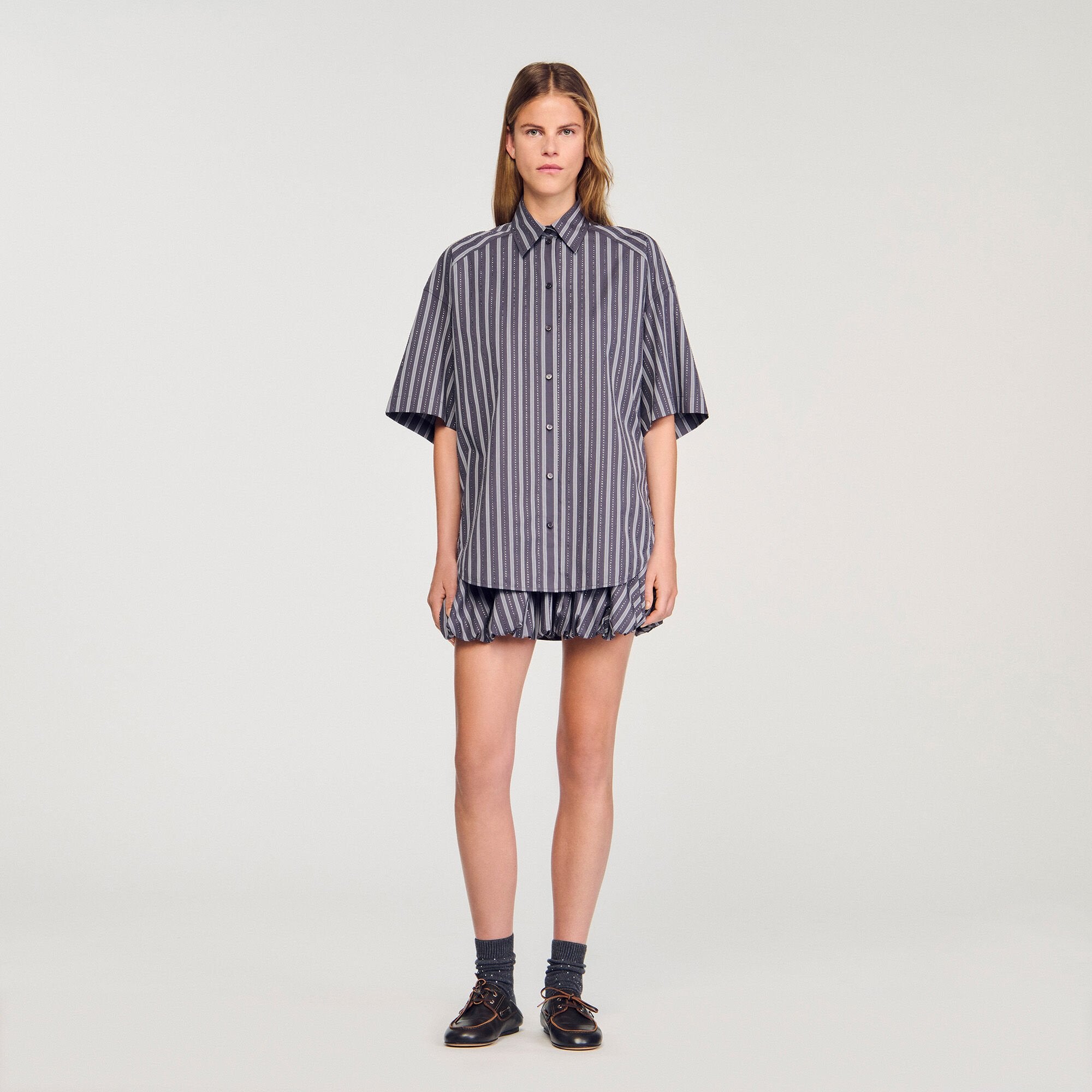 Sandro Women Oversized striped rhinestone shirt