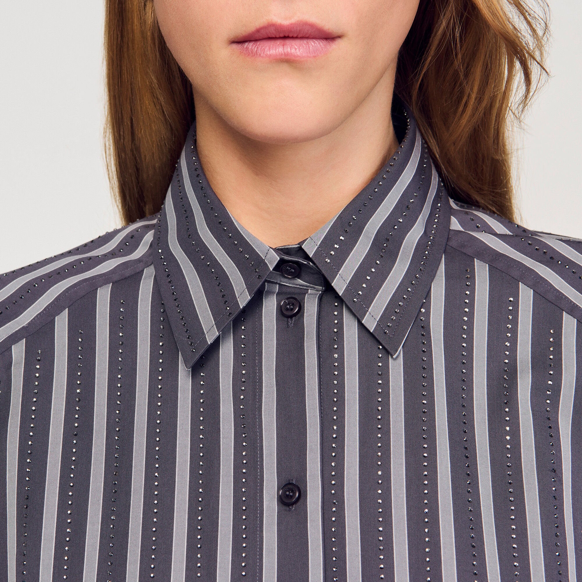 Sandro Women Oversized striped rhinestone shirt