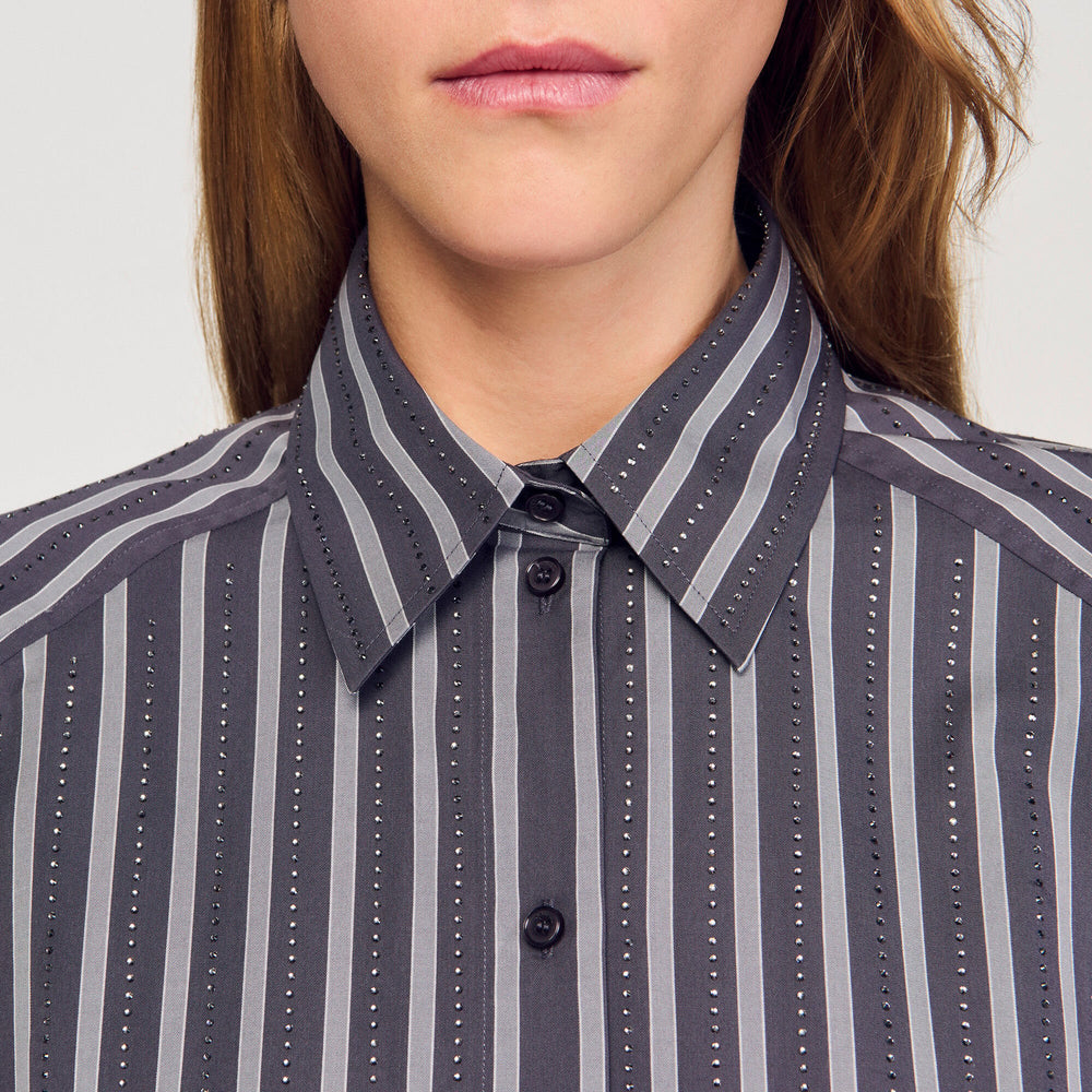 Sandro Women Oversized striped rhinestone shirt