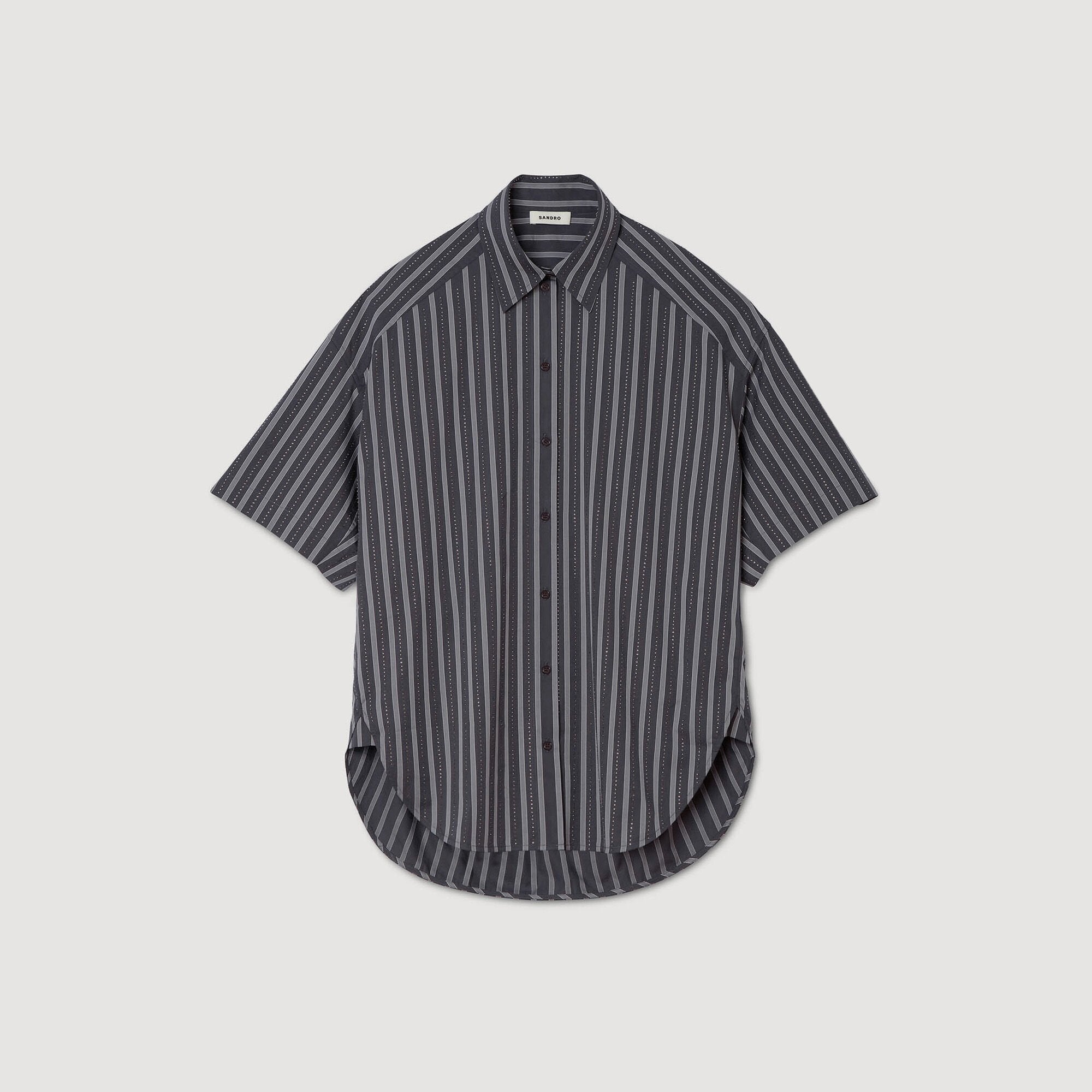 Sandro Women Oversized striped rhinestone shirt