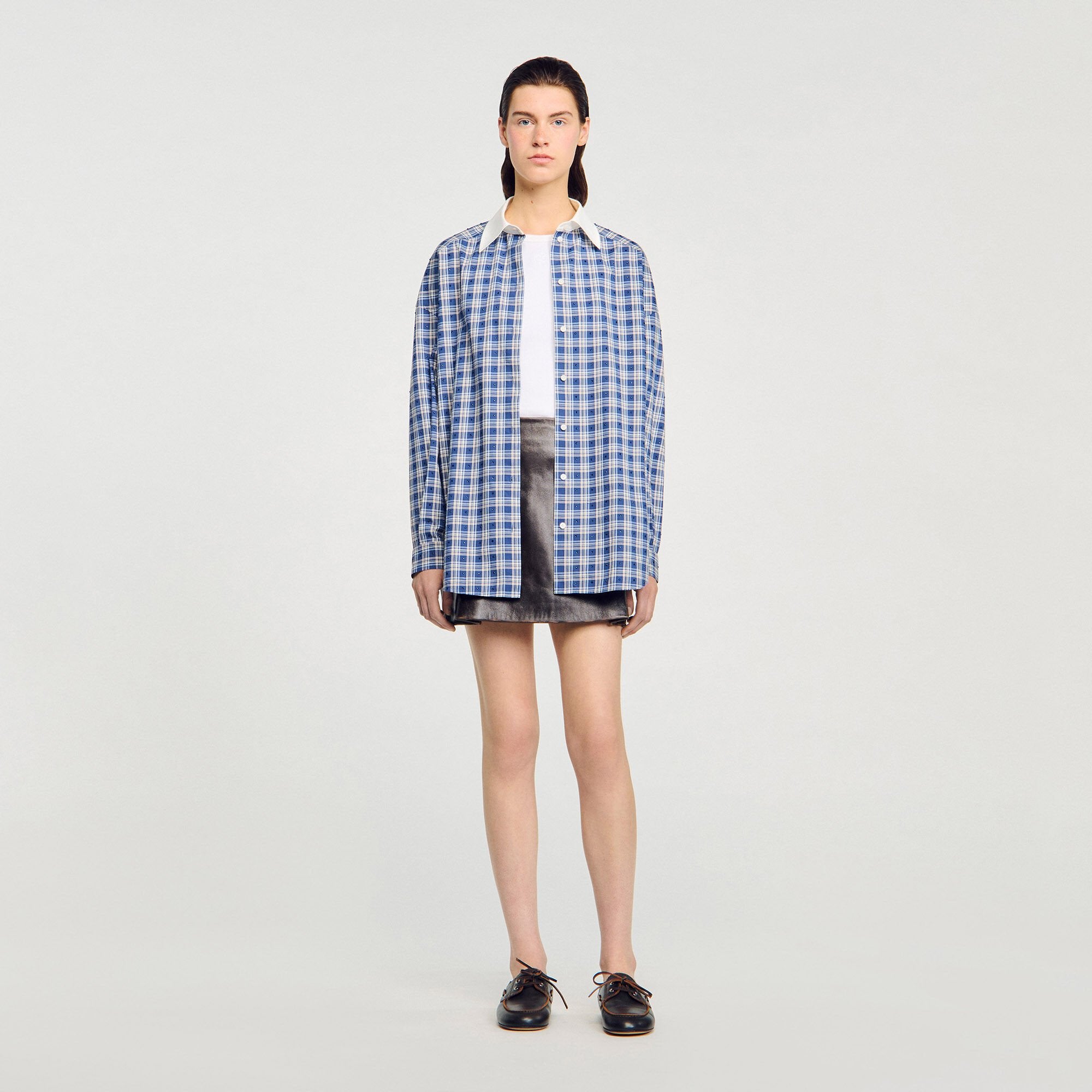 Sandro Women Rhinestone checkered shirt