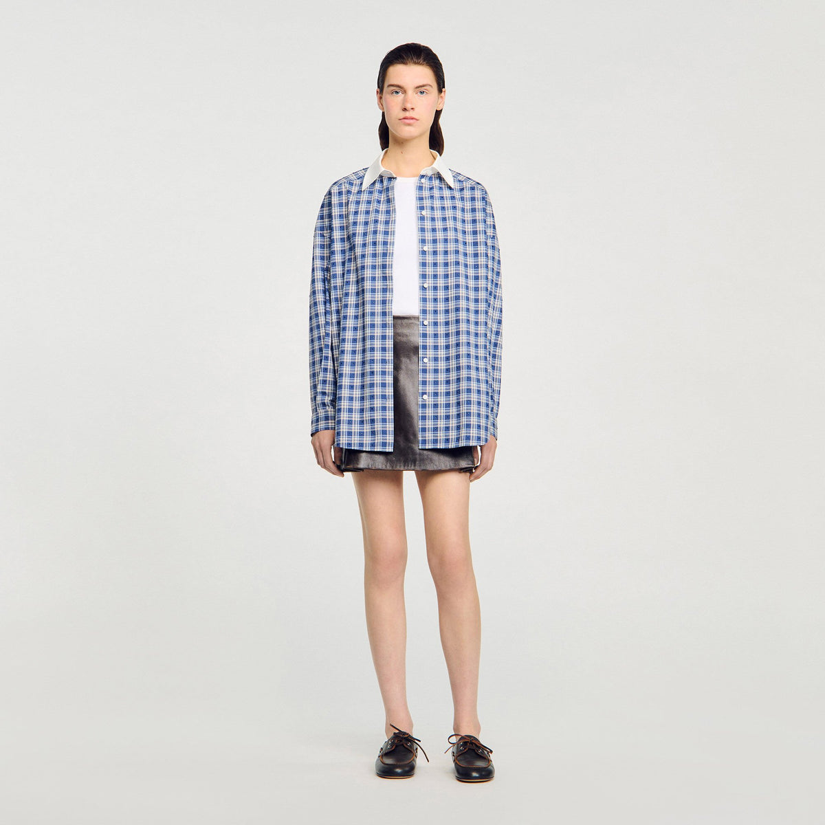 Sandro Women Rhinestone checkered shirt