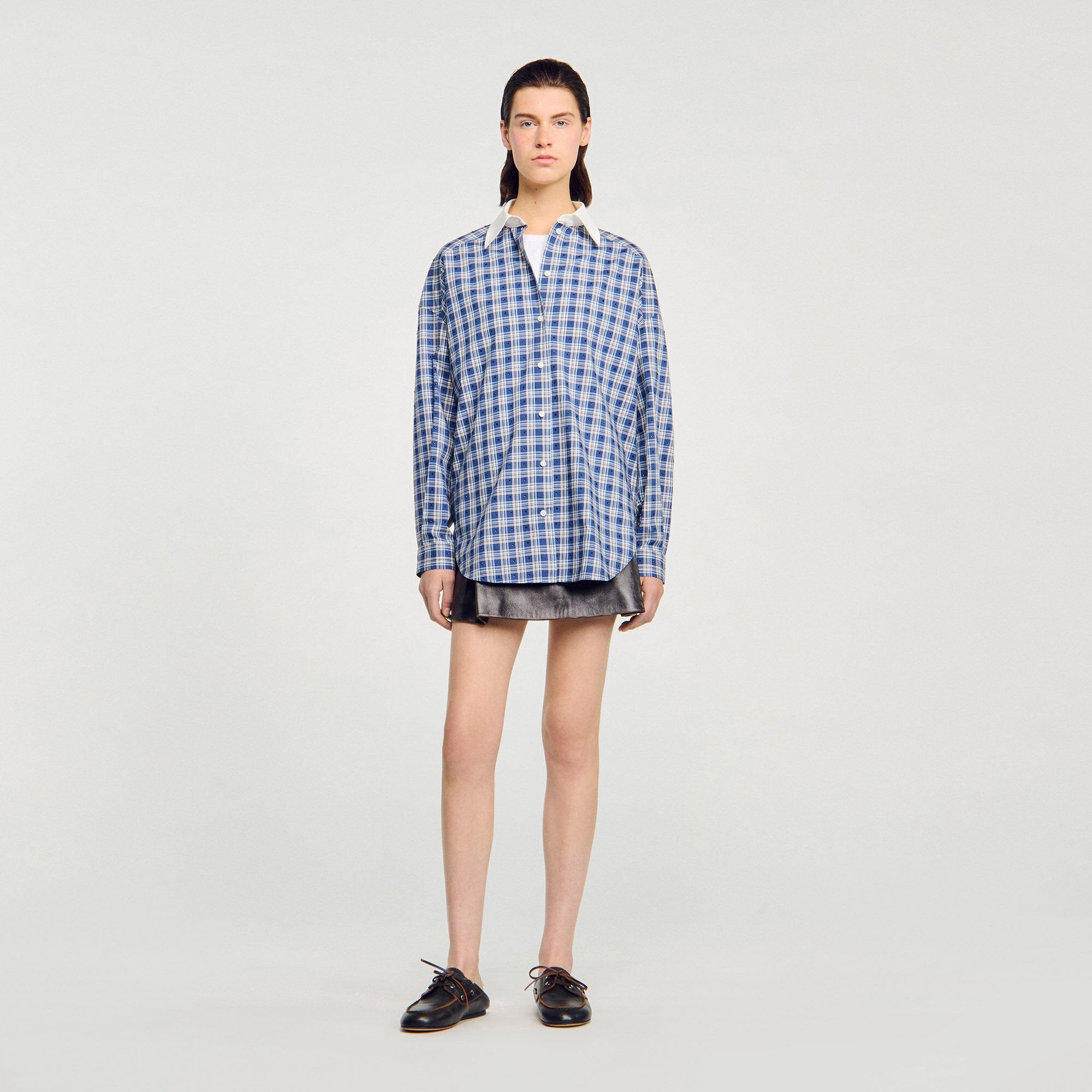 Sandro Women Rhinestone checkered shirt