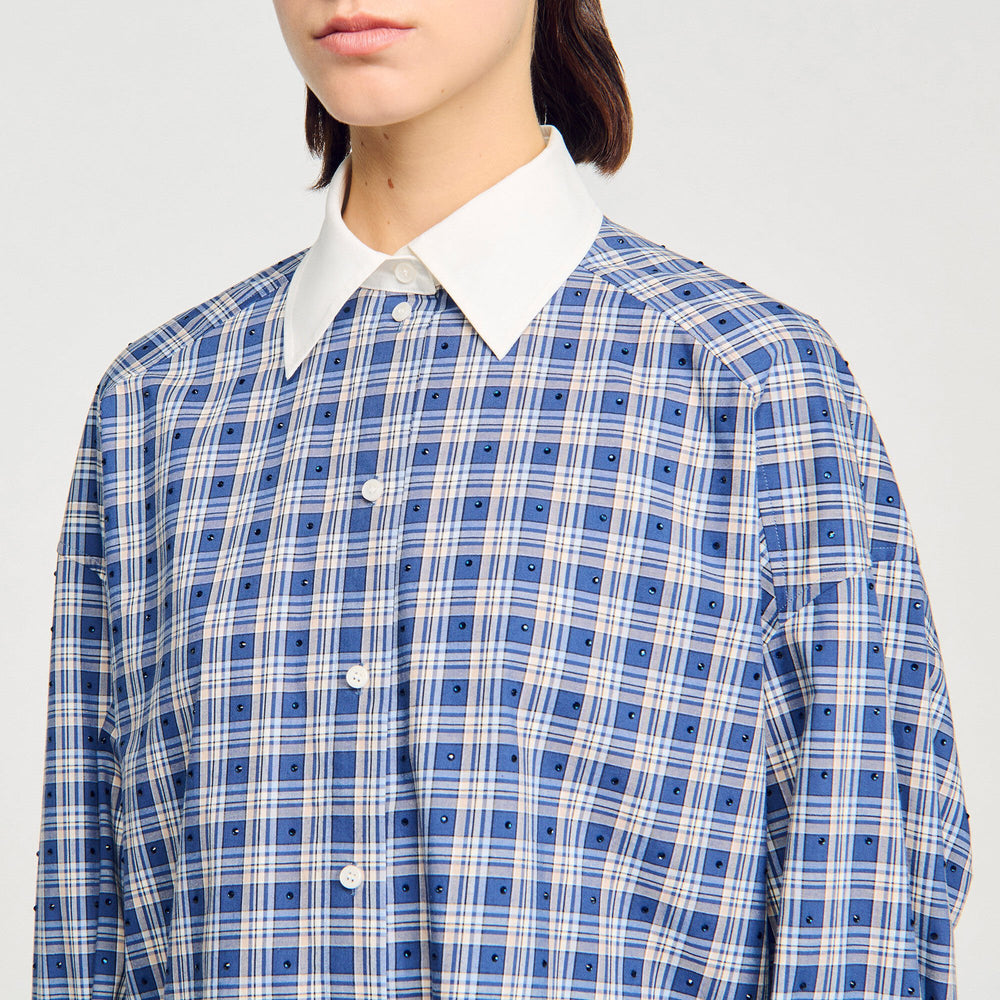 Sandro Women Rhinestone checkered shirt