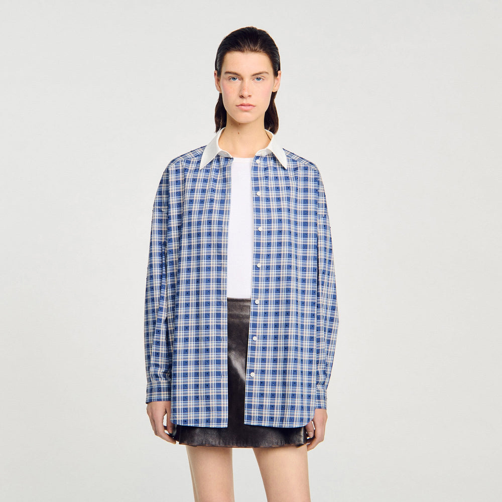 Sandro Women Rhinestone checkered shirt