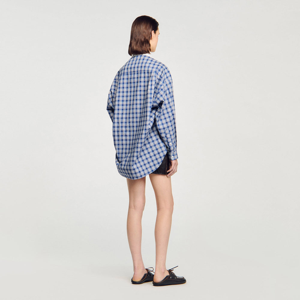 Sandro Women Rhinestone checkered shirt