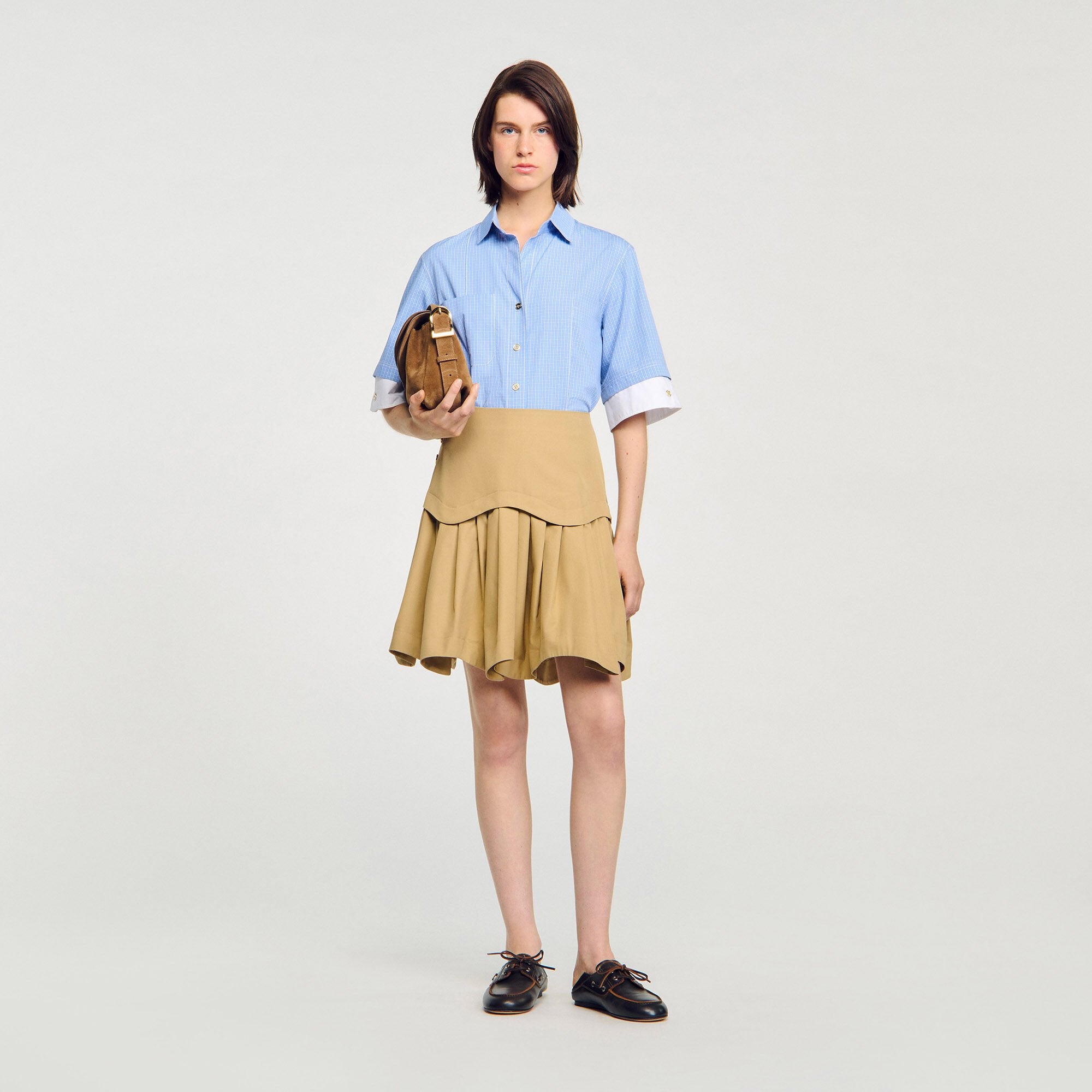 Sandro Women Cropped small-check shirt