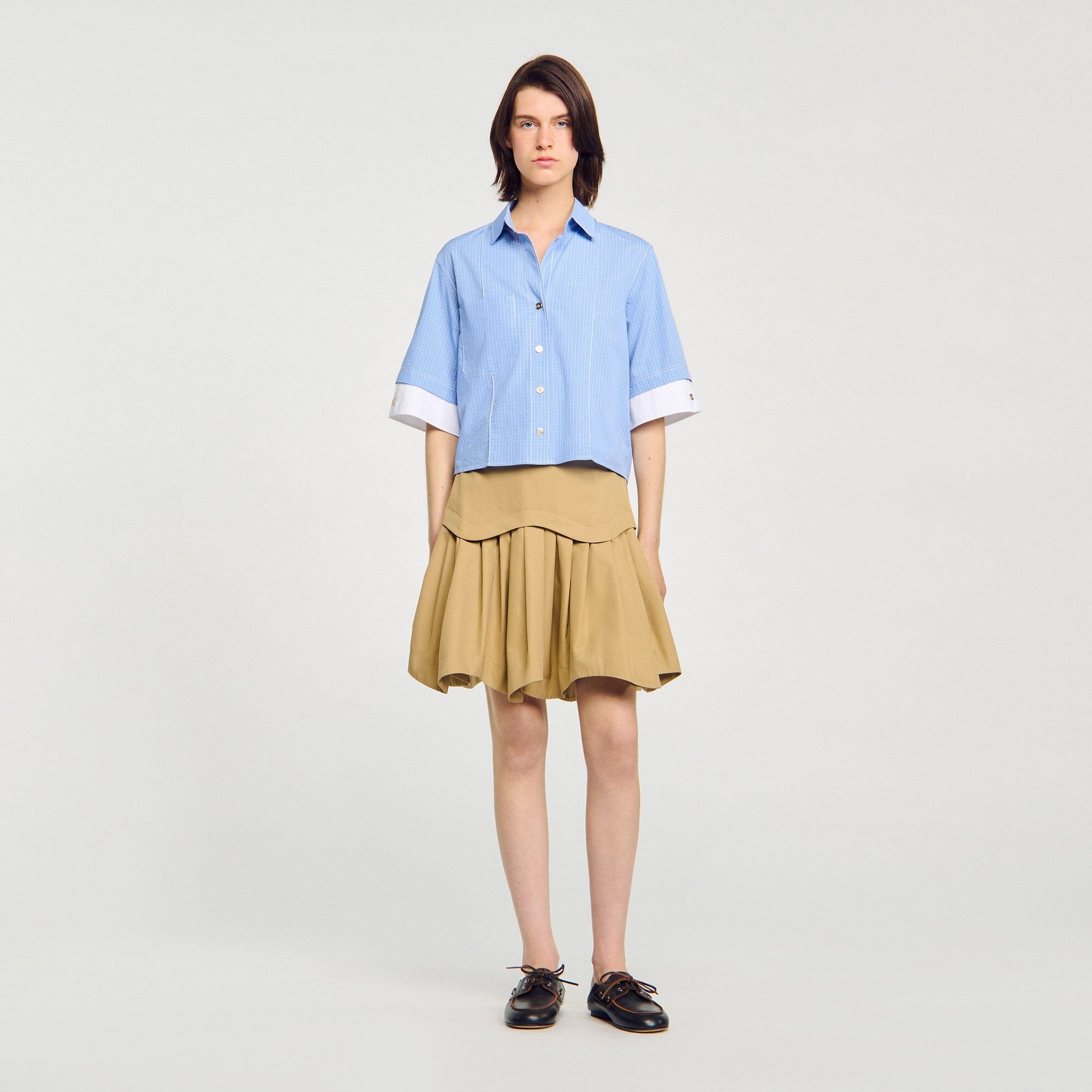 Sandro Women Cropped small-check shirt