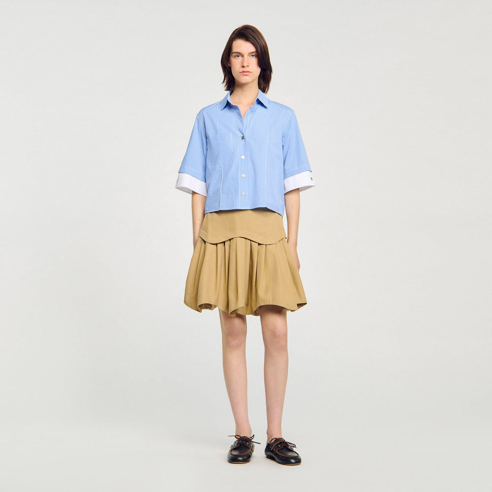 Sandro Women Cropped small-check shirt