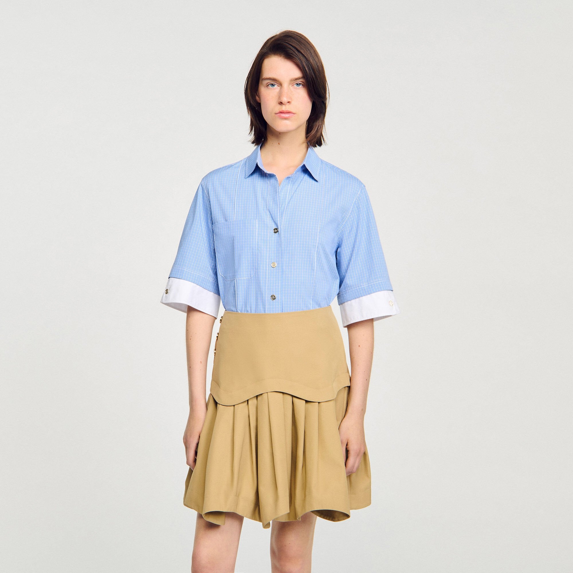 Sandro Women Cropped small-check shirt