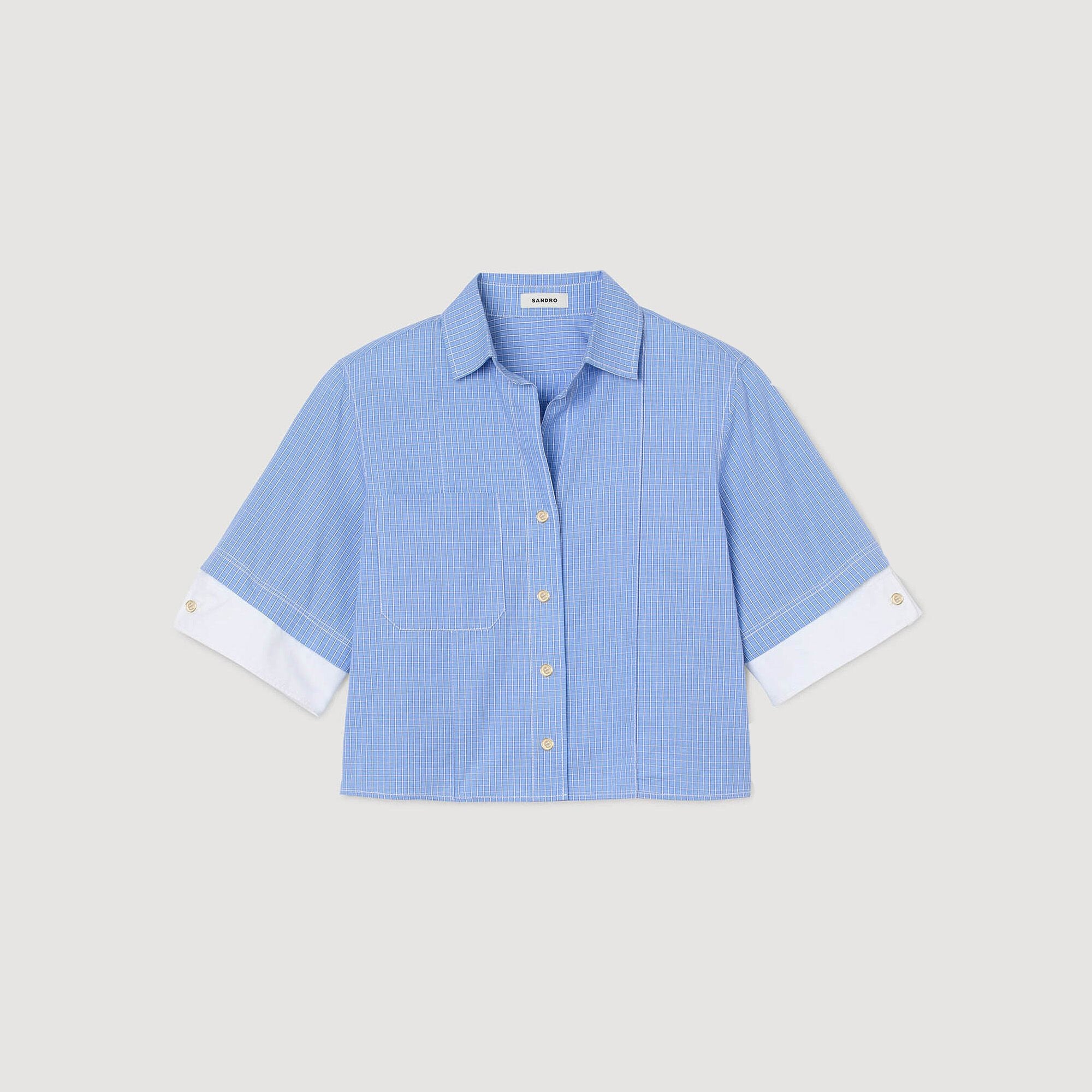 Sandro Women Cropped small-check shirt