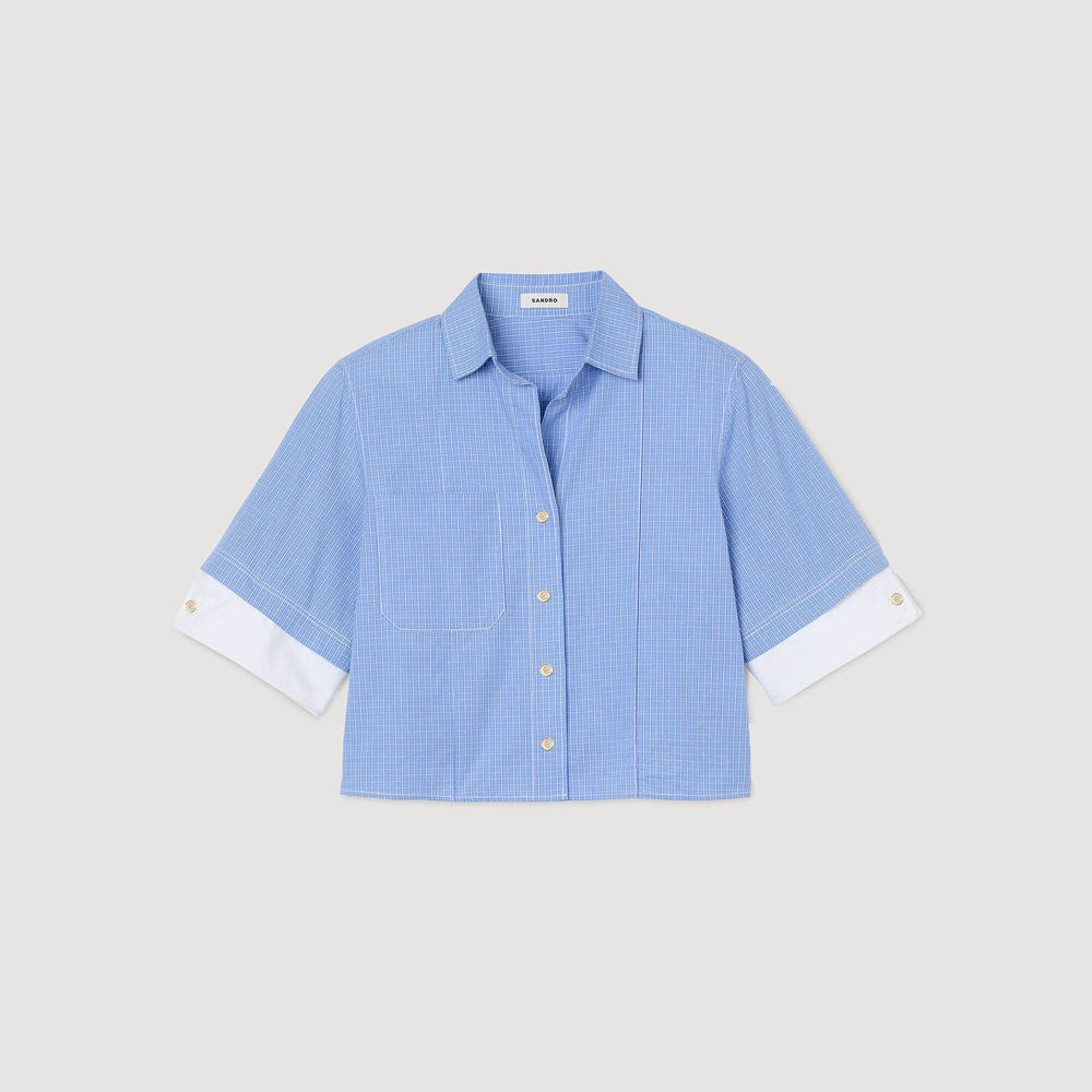 Sandro Women Cropped small-check shirt