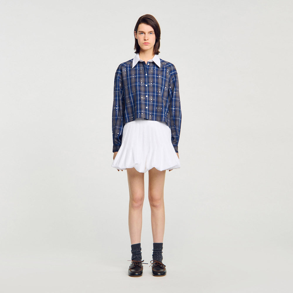 Sandro Women Rhinestone checkered collar shirt