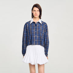 Sandro Women Rhinestone checkered collar shirt