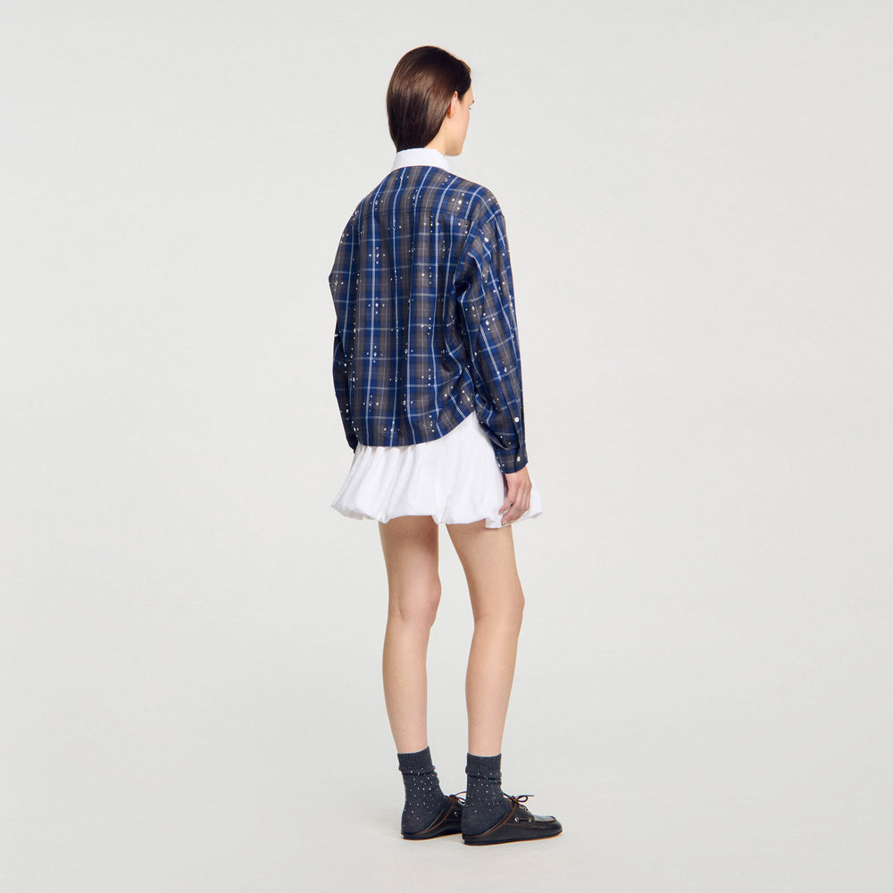 Sandro Women Rhinestone checkered collar shirt
