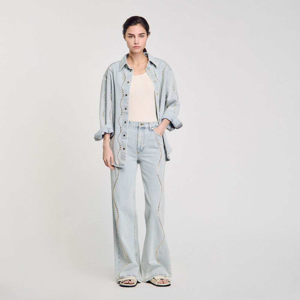 Sandro Women Jeans with rhinestone stripes