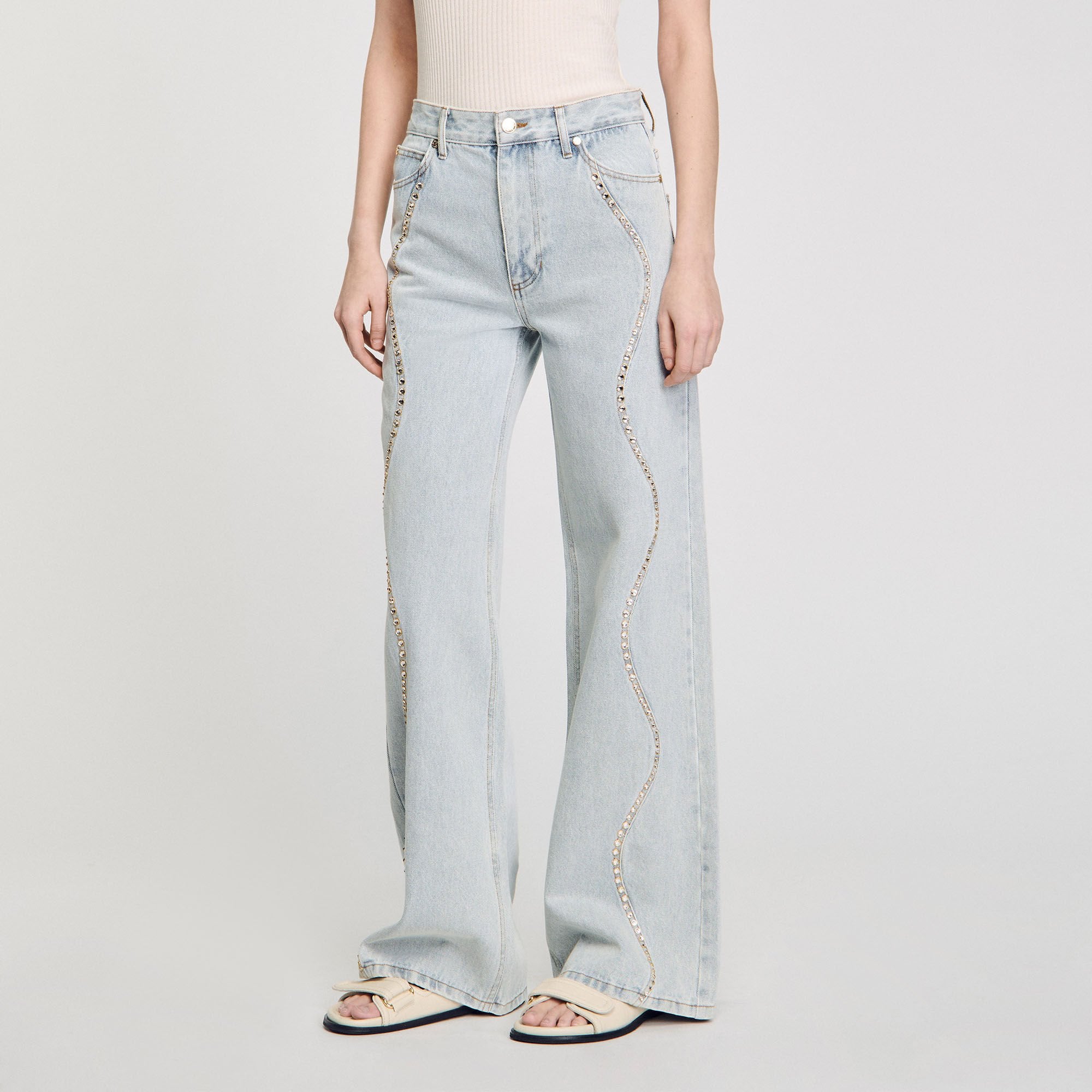 Sandro Women Jeans with rhinestone stripes