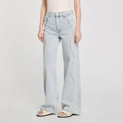 Sandro Women Jeans with rhinestone stripes