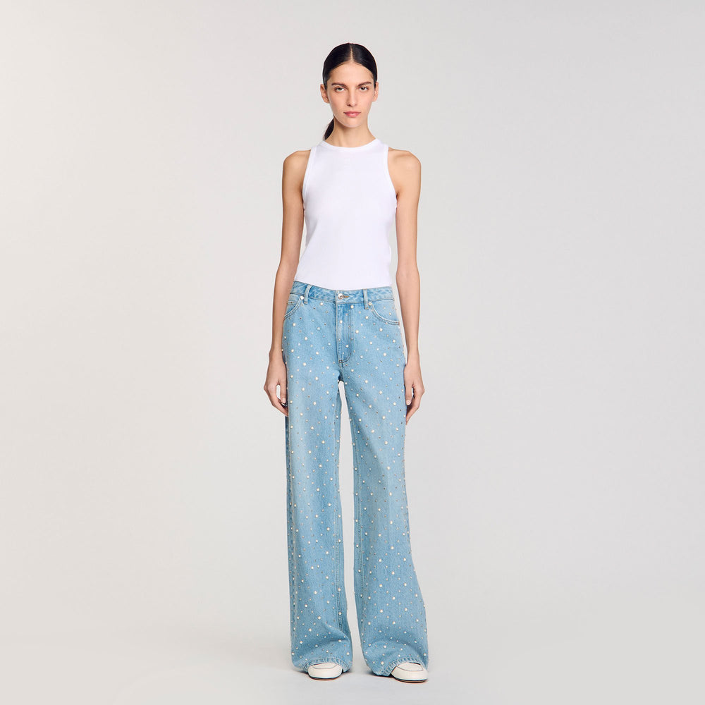 Sandro Women Rhinestone and beaded jeans