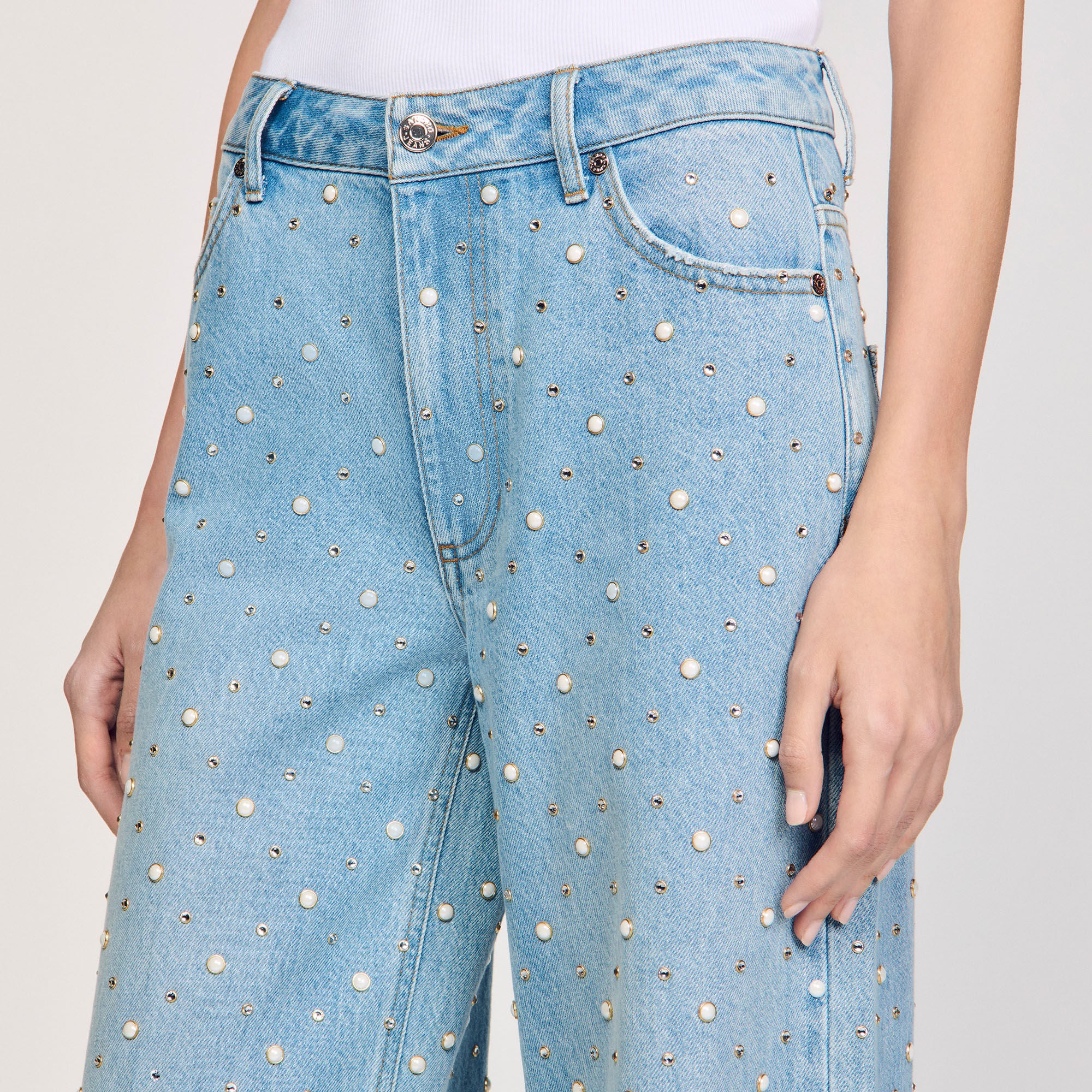 Sandro Women Rhinestone and beaded jeans
