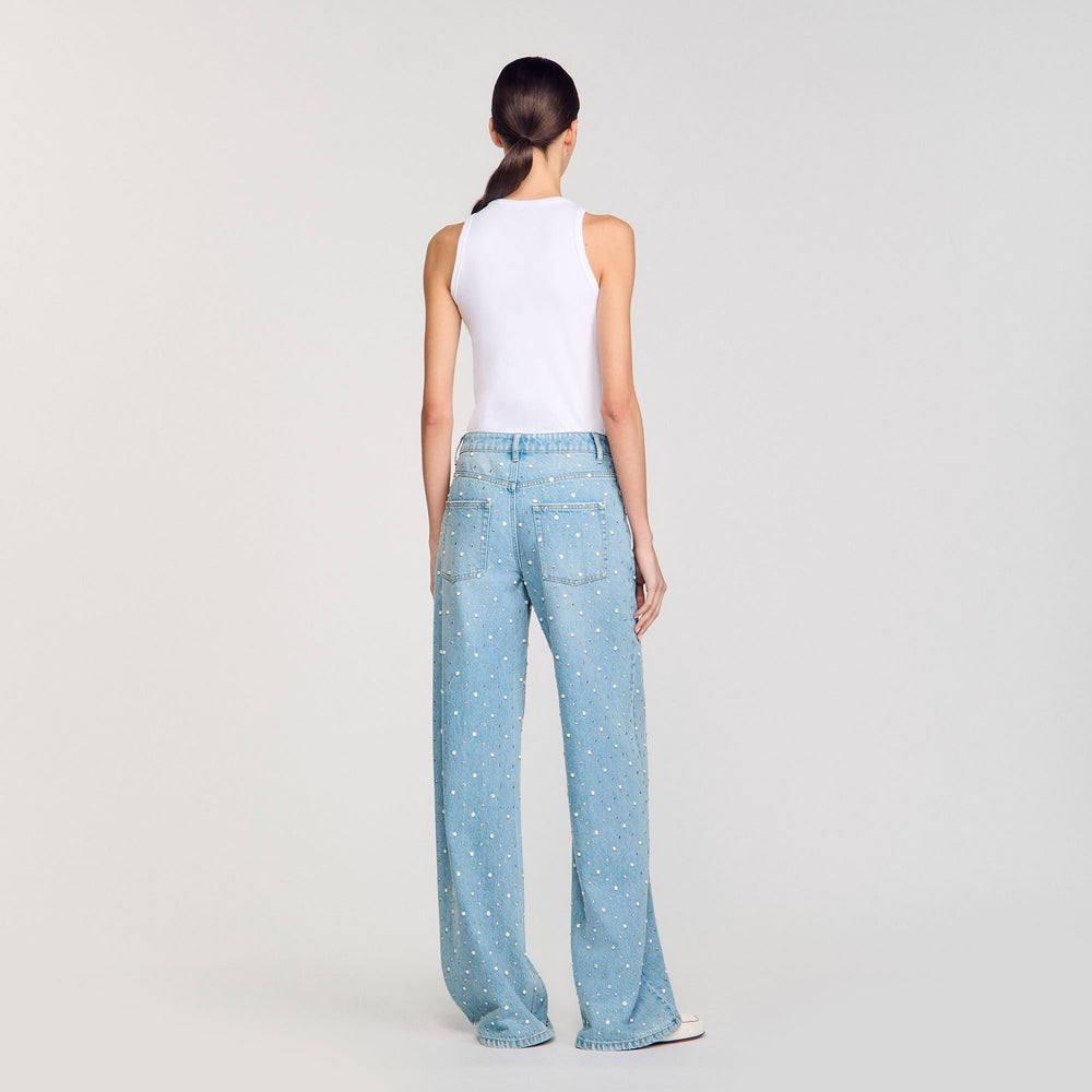 Sandro Women Rhinestone and beaded jeans