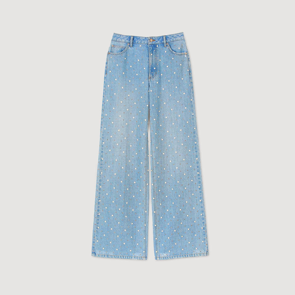 Sandro Women Rhinestone and beaded jeans